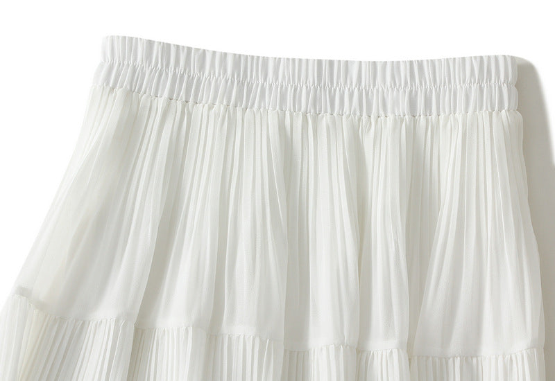 Ivory Breeze Tiered Pleated Skirt - 9188_WHITE