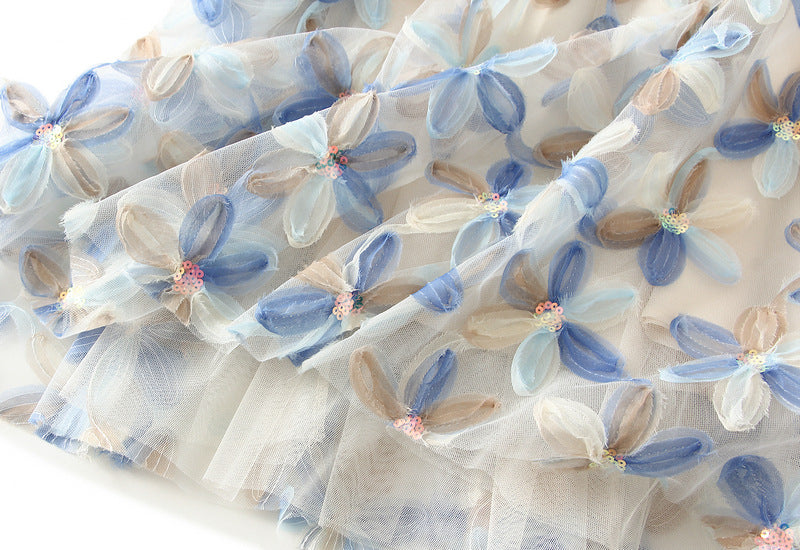 Floral Embroidered Mesh Maxi Skirt