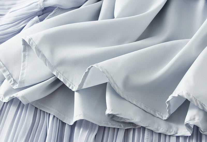 Sky Blue Tiered Pleated Midi Skirt - 9188_BLUE