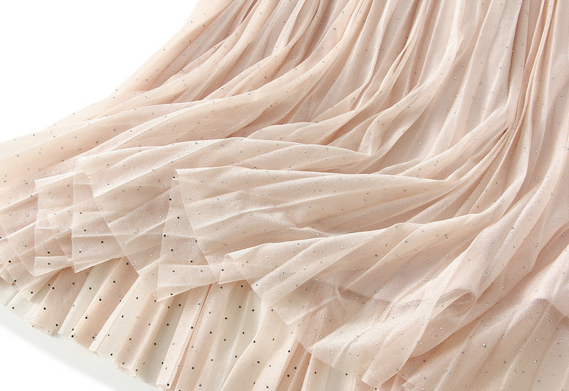 Elegant Pleated Maxi Skirt – Champagne Beige