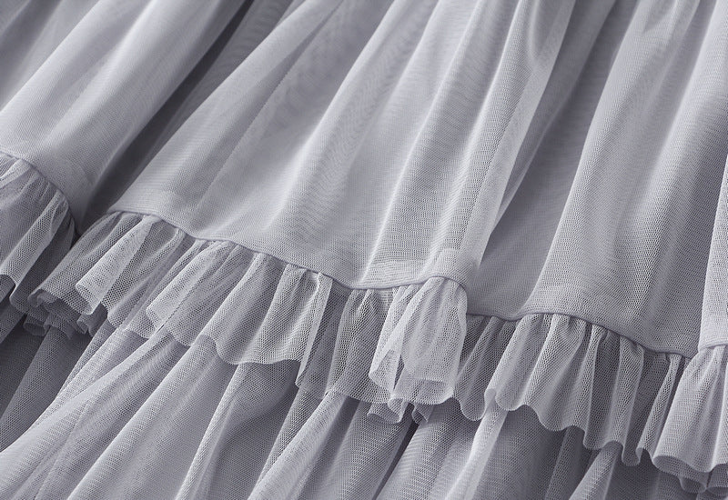 Grey Layered Ruffle Tulle Skirt