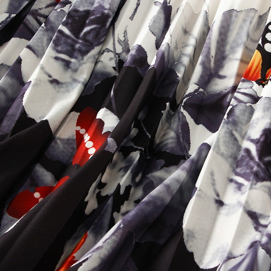 Butterfly Print Pleated Midi Skirt