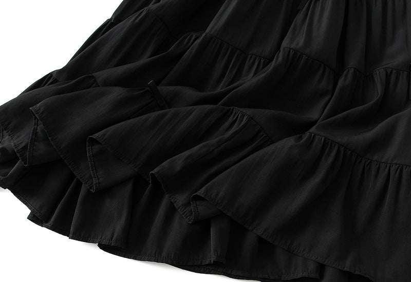 Black Tiered Maxi Skirt with Bow Details