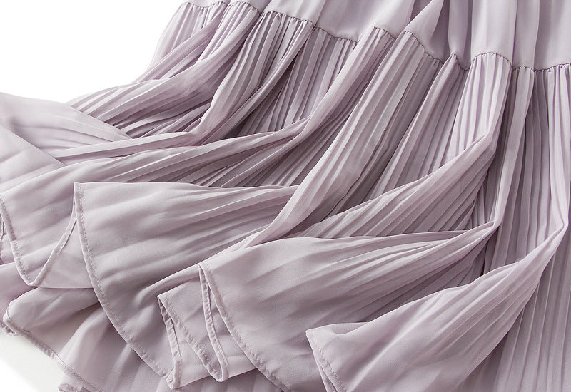 Lavender Dream Tiered Pleated Midi Skirt - 9188_PURPLE