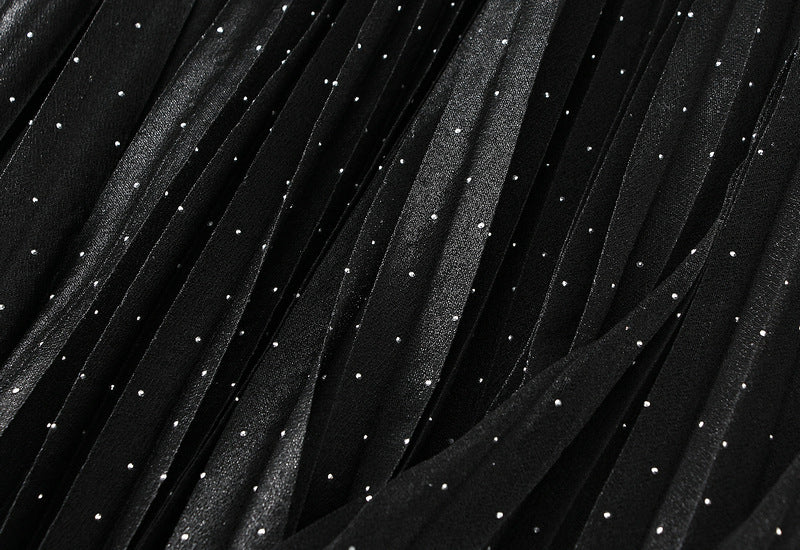 Sparkle Pleated Maxi Skirt – Midnight Black