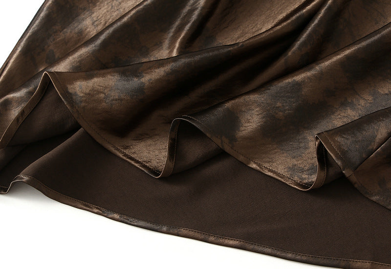 Bronze Luxe Satin Midi Skirt