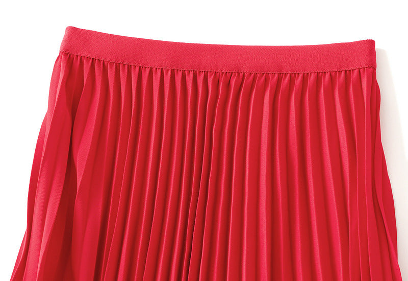 Bold Red Pleated Maxi Skirt