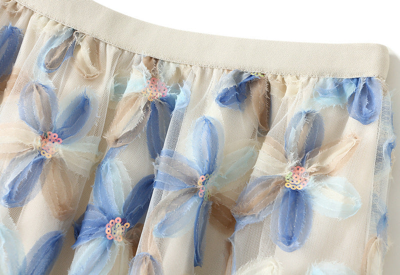 Floral Embroidered Mesh Maxi Skirt