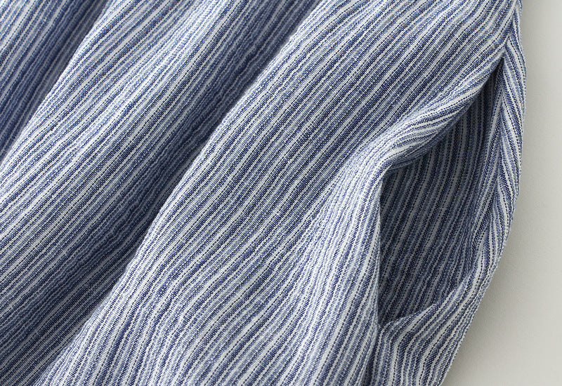 Blue Striped Midi Skirt with Lace Hem With Pocket