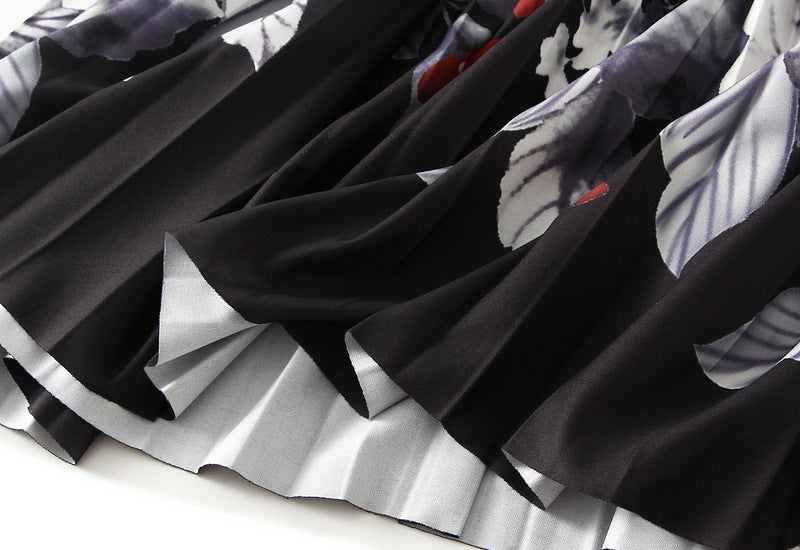 Butterfly Print Pleated Midi Skirt