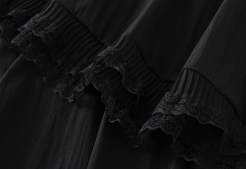 Victorian Lace-Trim Skirt - K538_BLACK