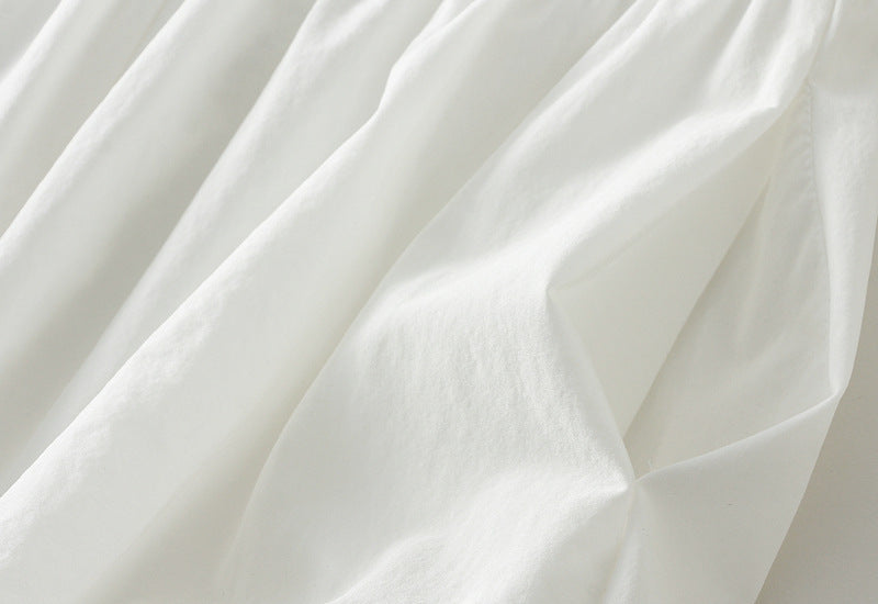 White Draped Balloon Midi Skirt With Pocket