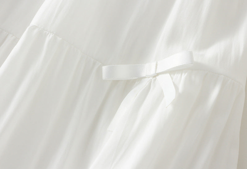 White Tiered Maxi Skirt with Bow Details