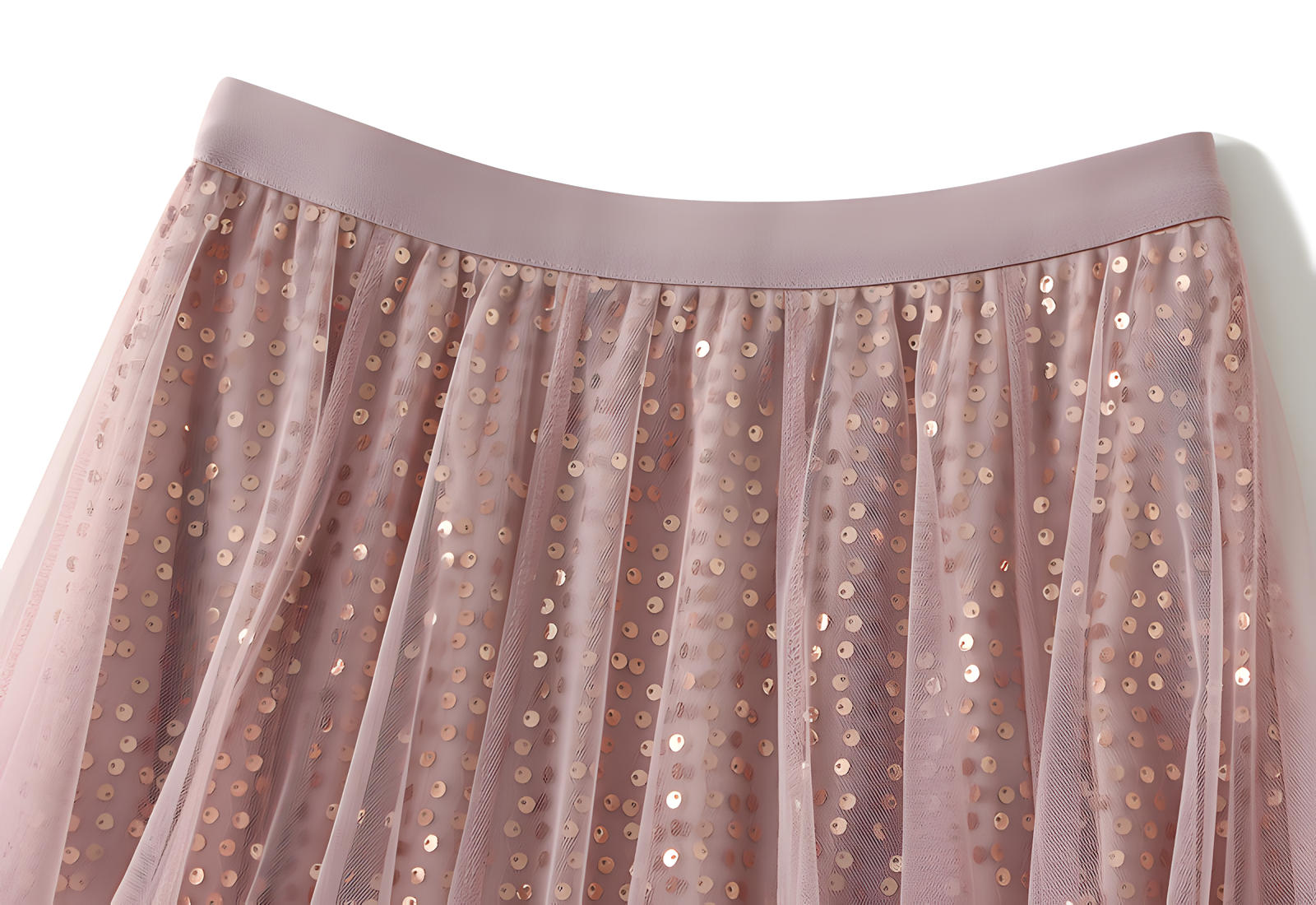 Multilayer Mesh and Sequinned A-Line Skirt with Satin Lining - K503_PINK