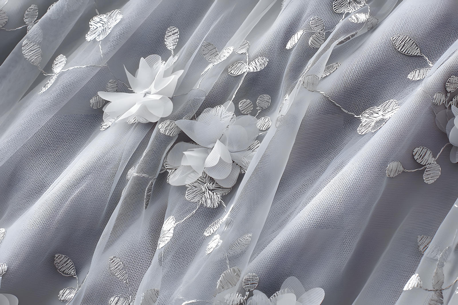 Flower Embellished and Embroidered Mesh A-Line Skirt With Satin Lining - 8692_GREY