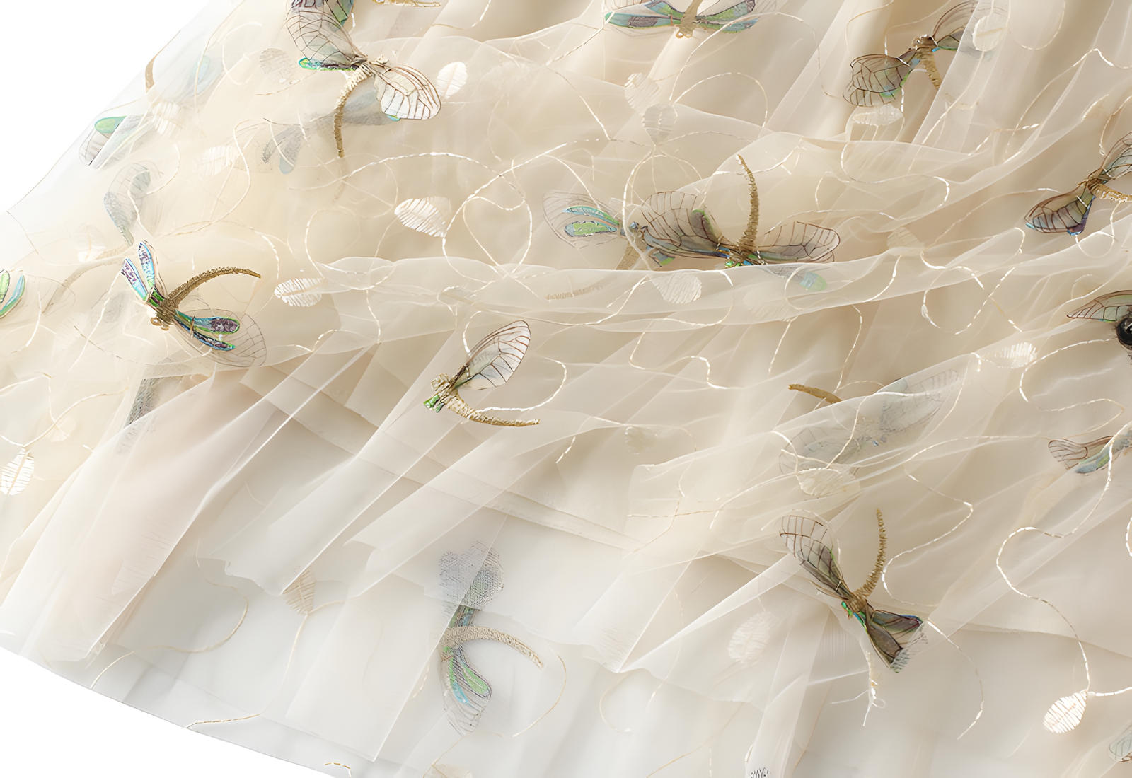 Dragonfly Embellished Floral Embroidery Apricot Skirt - 1810_APR