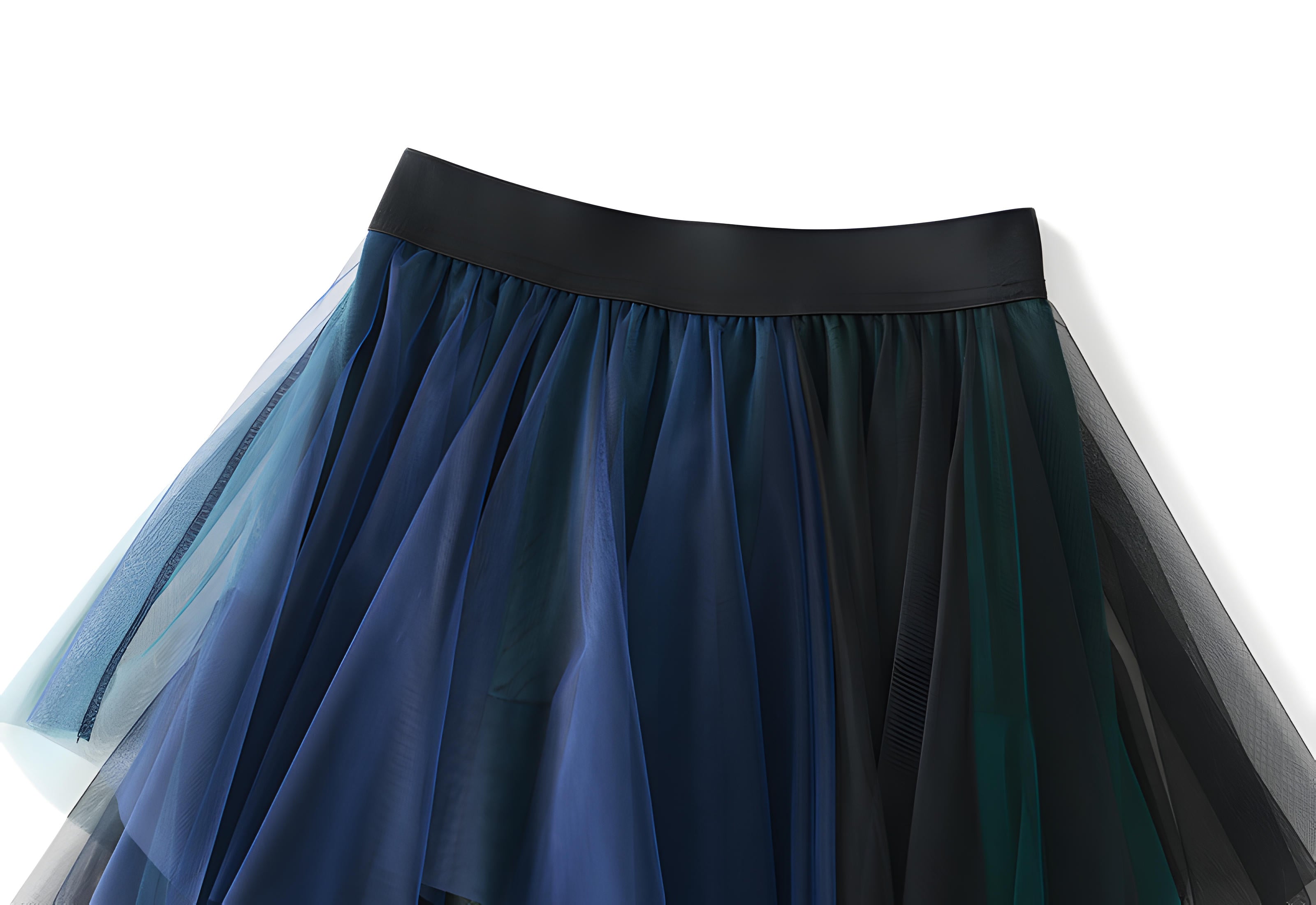 Multilayer Irregular Three Color Mesh Skirt - 8063_GREEN AND BLUE
