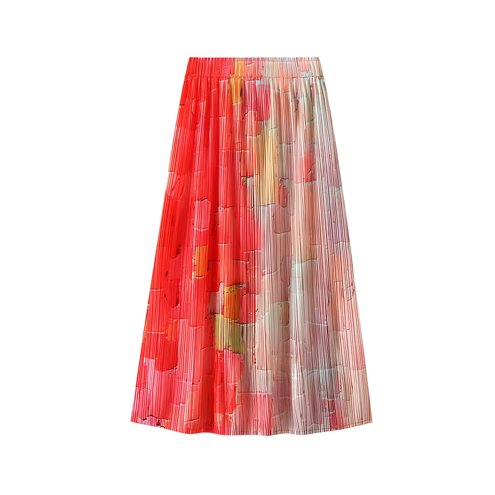 Miyaki Fold Self-Texture Back Slit Gradient Skirt - 0835_RED