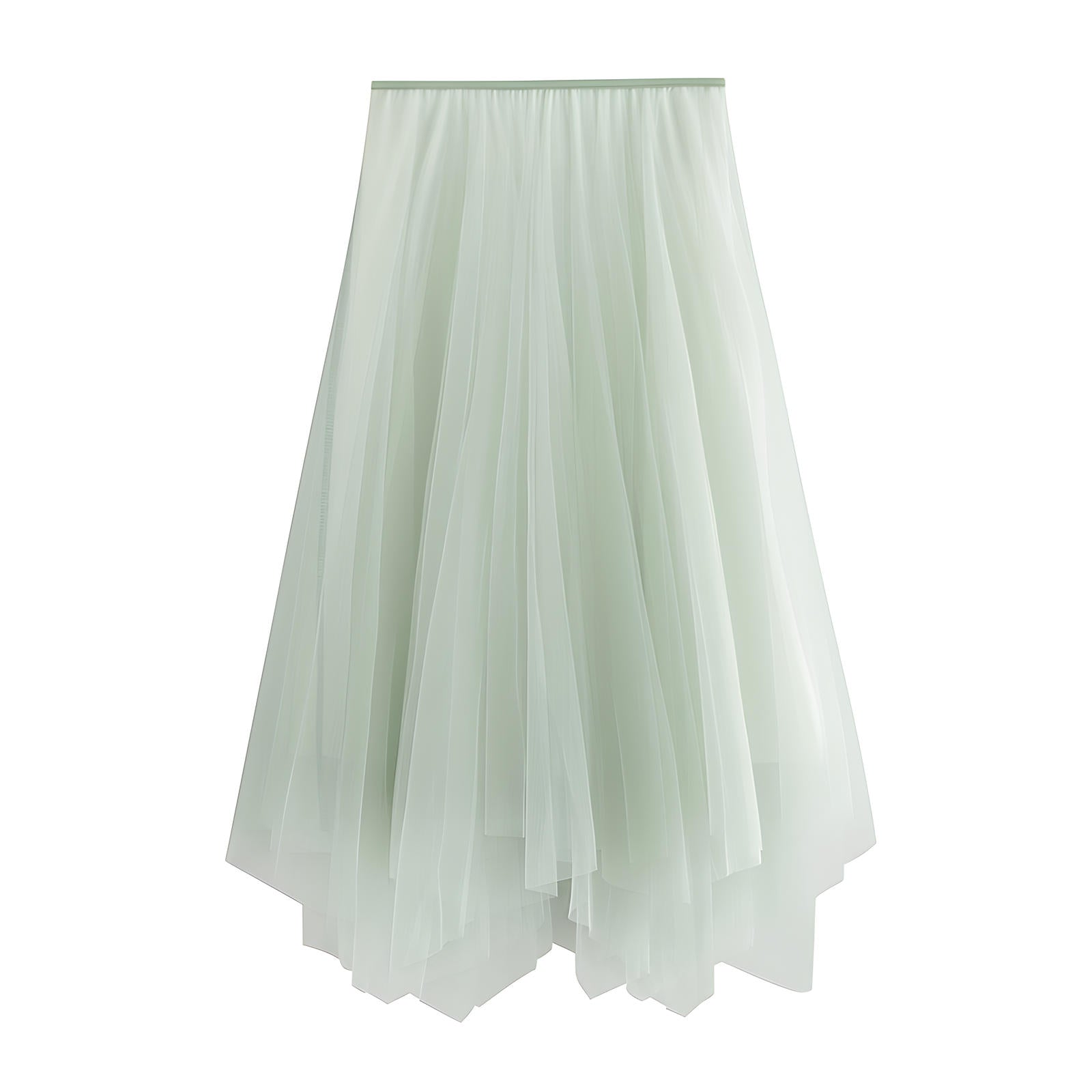 Multitier Irregular Mesh Green Gradient Skirt  - 8797_GREEN