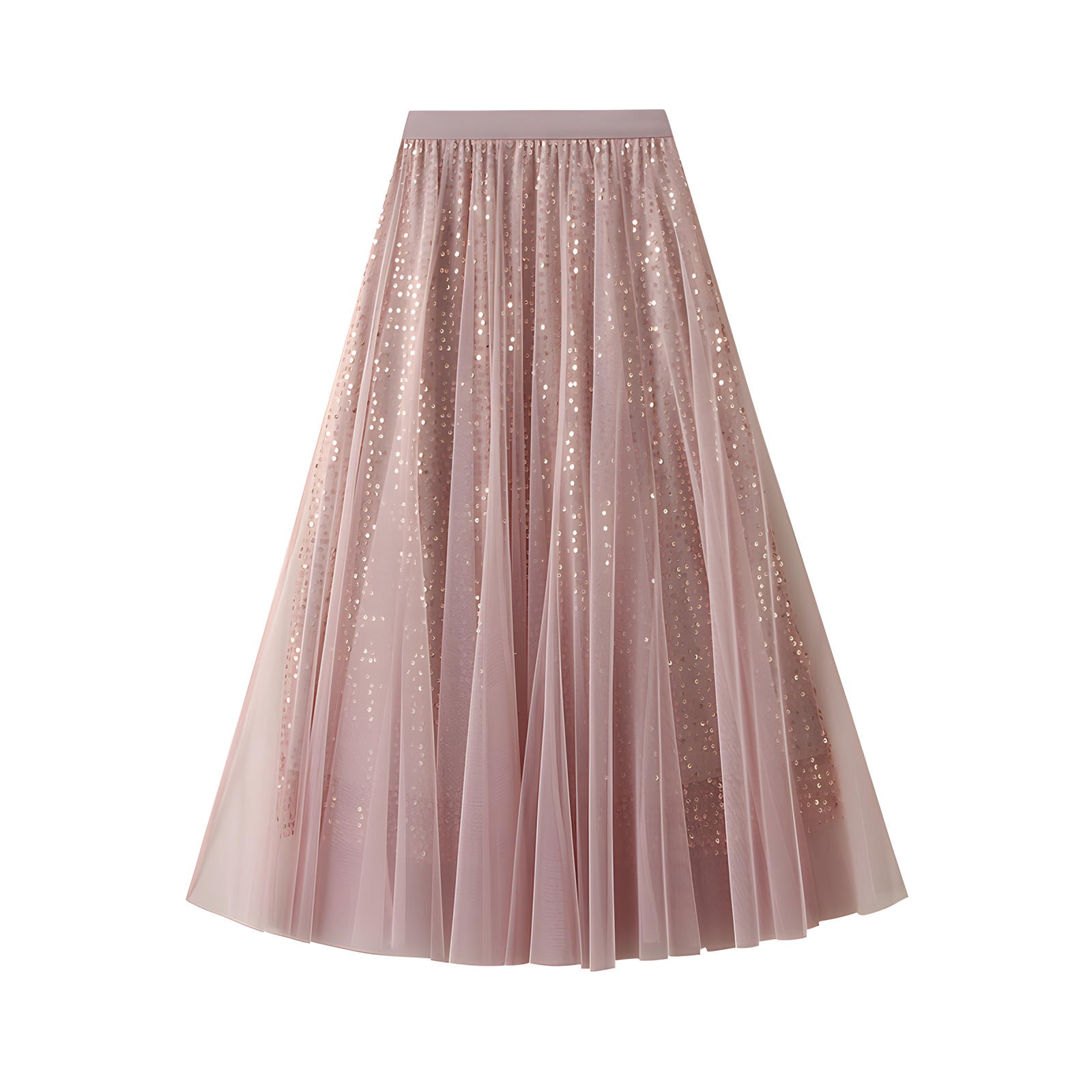 Multilayer Mesh and Sequinned A-Line Skirt with Satin Lining - K503_PINK