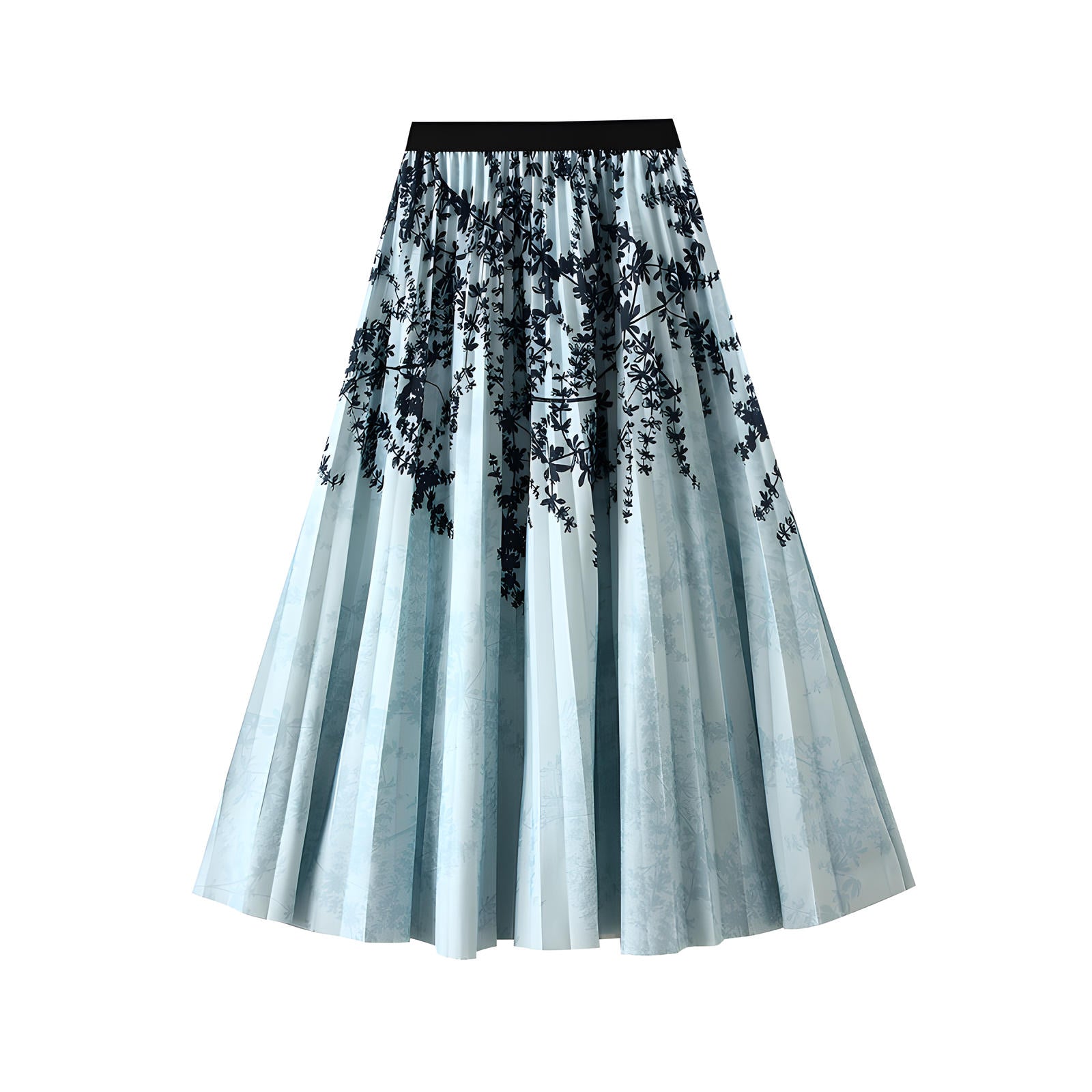 Chiffon Printed A Line Skirt - 2125_FLR_BLU