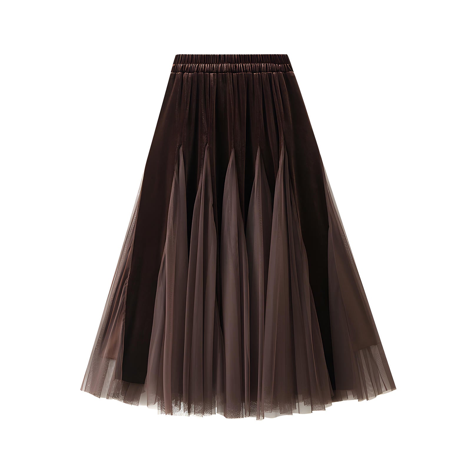 Velvet And Mesh Brown Gored Skirt - D8810_BRO