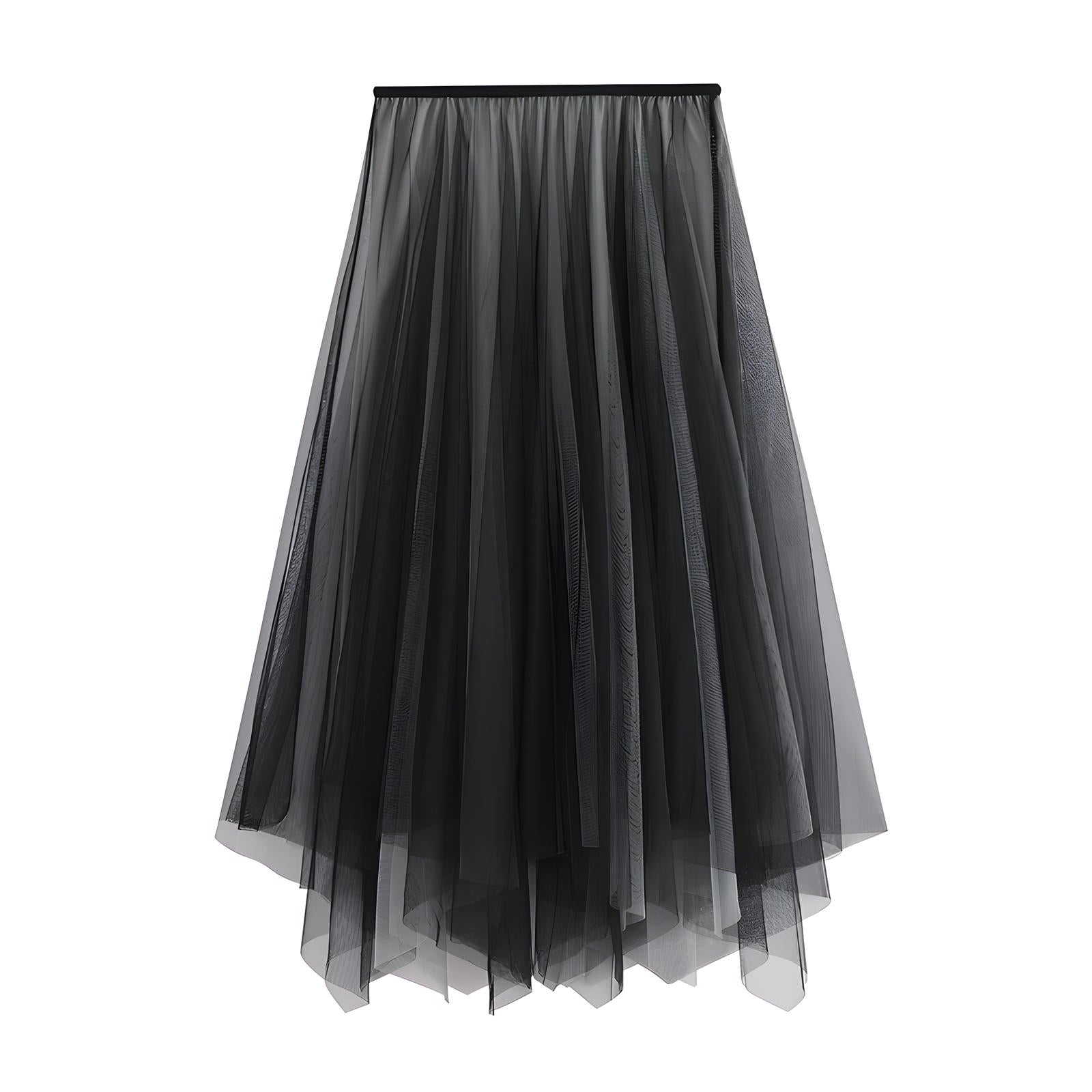 Multitier Irregular Mesh Black And Grey Gradient Skirt  - 8797_BLACK GREY