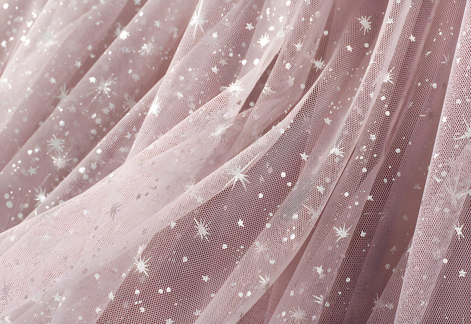 Multilayer Mesh Gauze Sequinned Star Embroidered A Line Skirt	- 9801_PINK