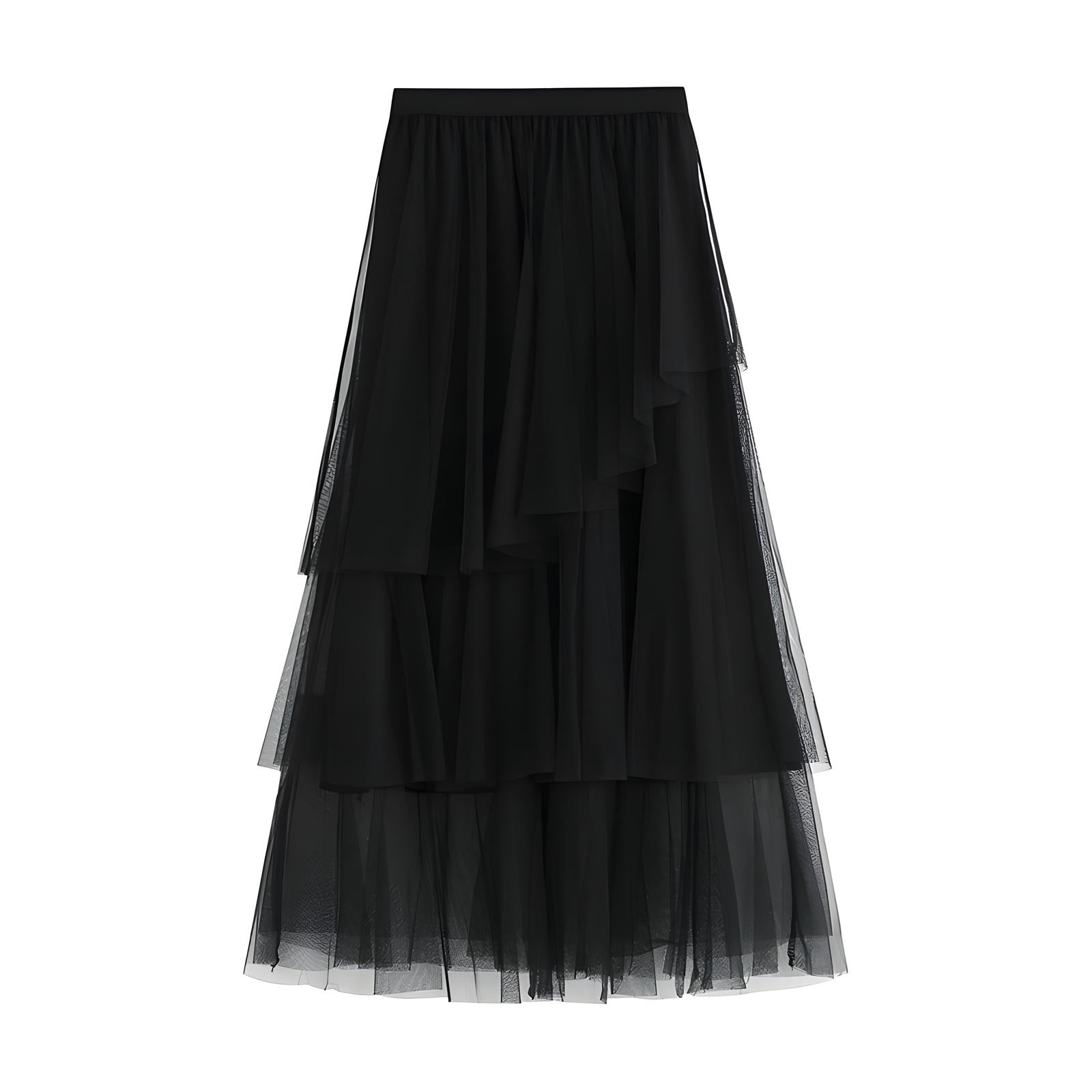 Multitier Irregular Mesh Black Skirt - 8621_BLACK