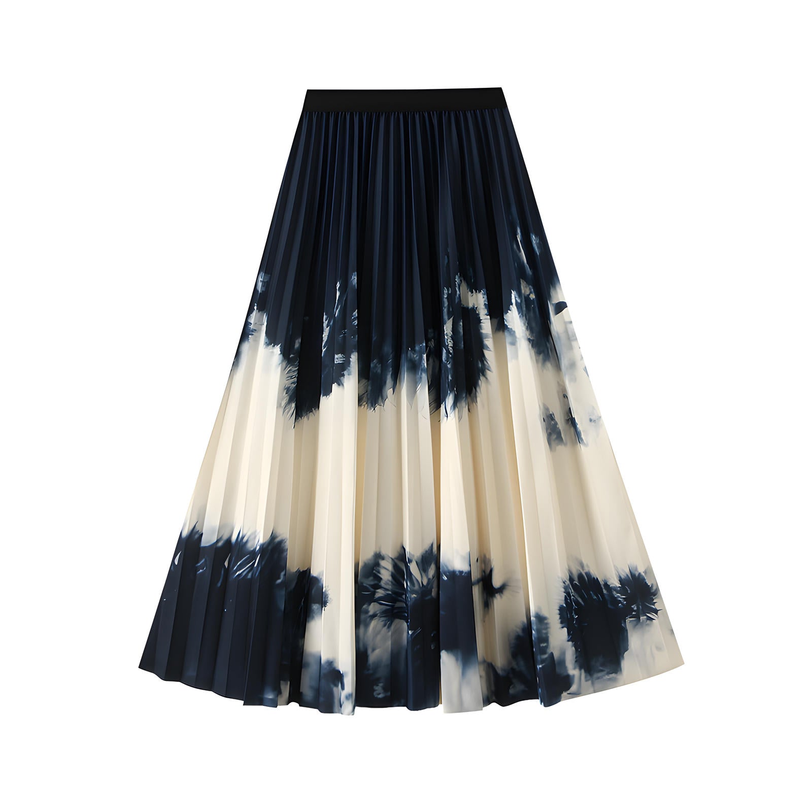 Contrast Color Gradient A Line Pleated Navy Blue Skirt - 2125_GRD_NAV