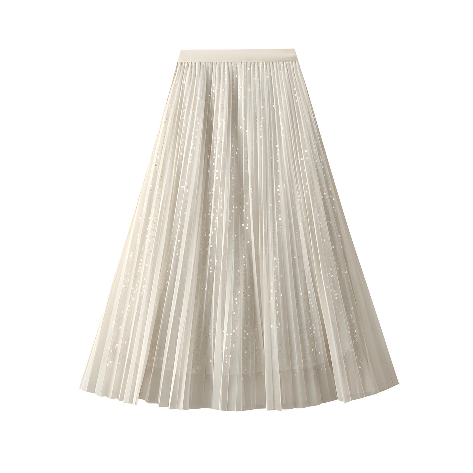 Multilayer Mesh and Sequinned A-Line Skirt with Satin Lining - K503_APRICOT