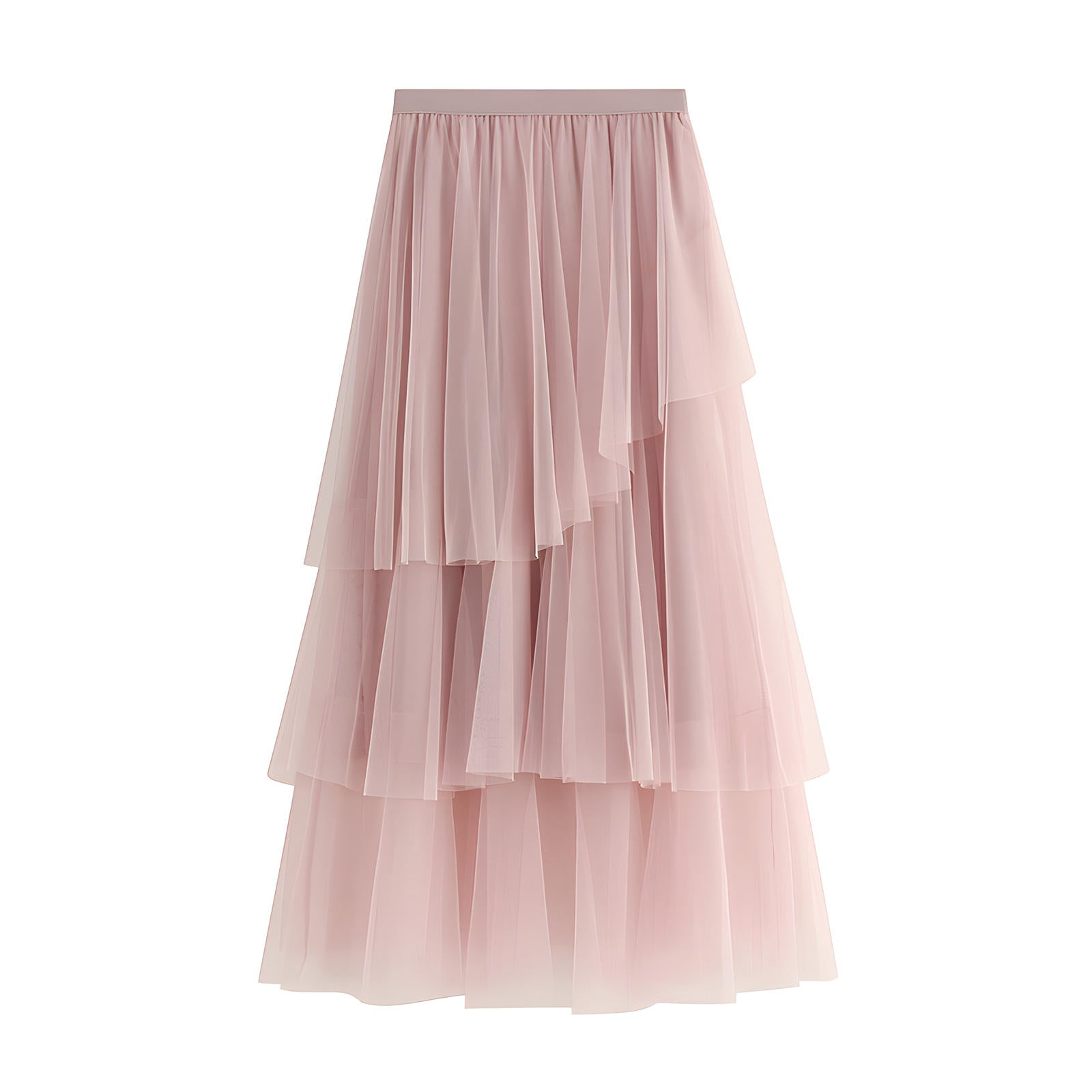 Multitier Irregular Mesh Pink Skirt - 8621_PINK