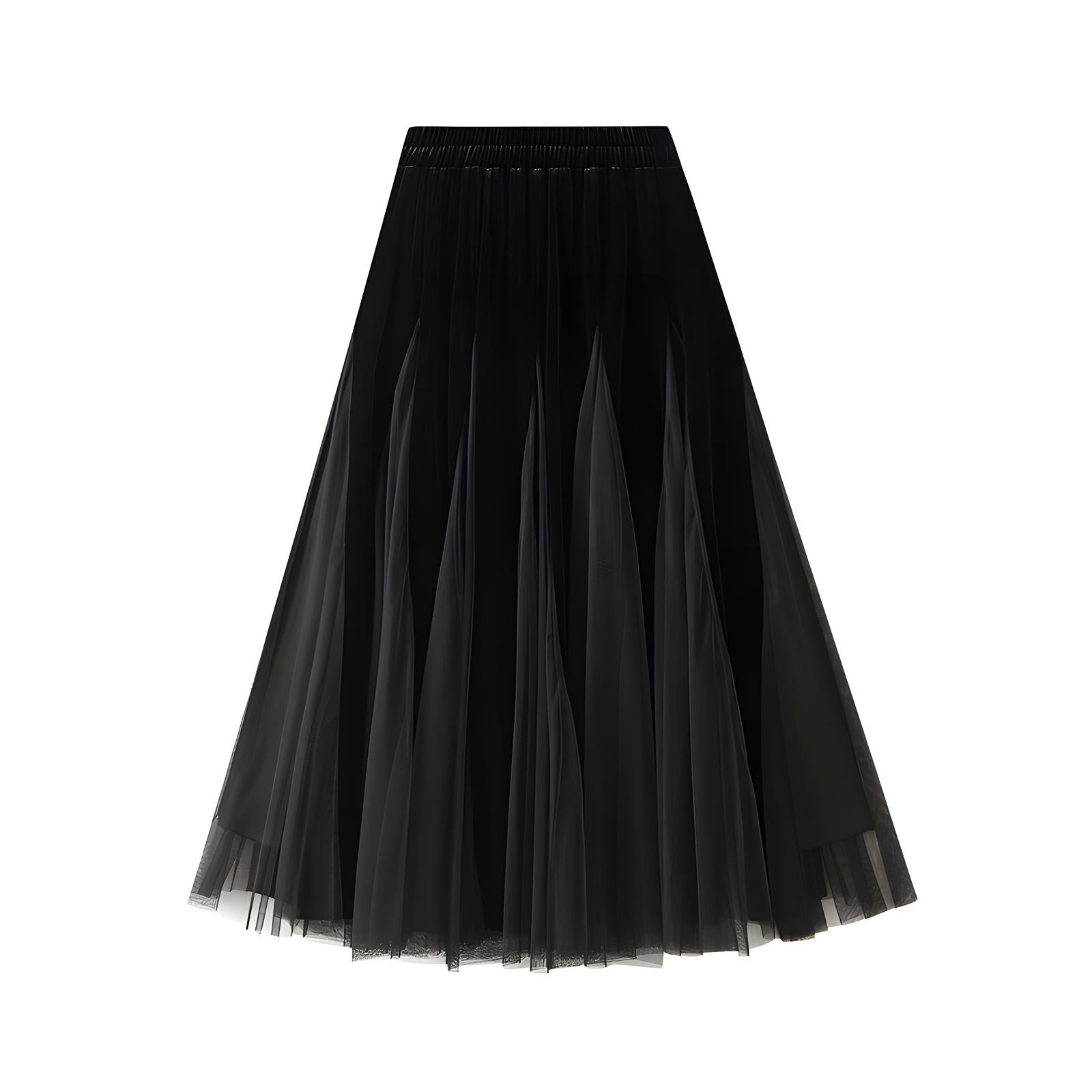 Velvet And Mesh Black Gored Skirt - D8810_BLA
