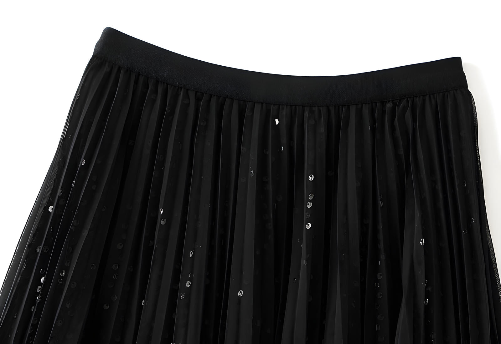 Multilayer Mesh and Sequinned A-Line Skirt with Satin Lining - K503_BLACK