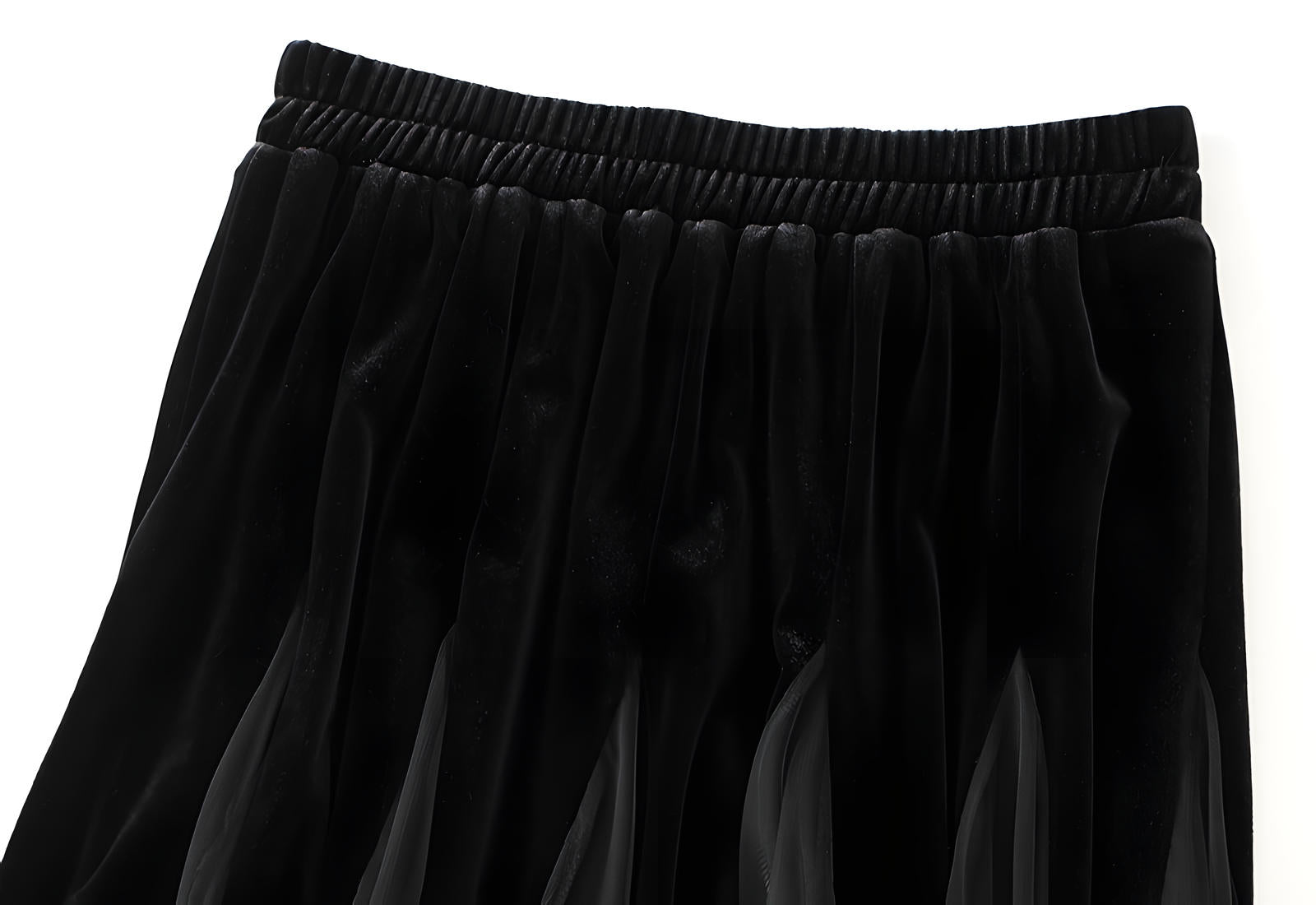 Velvet And Mesh Black Gored Skirt - D8810_BLA