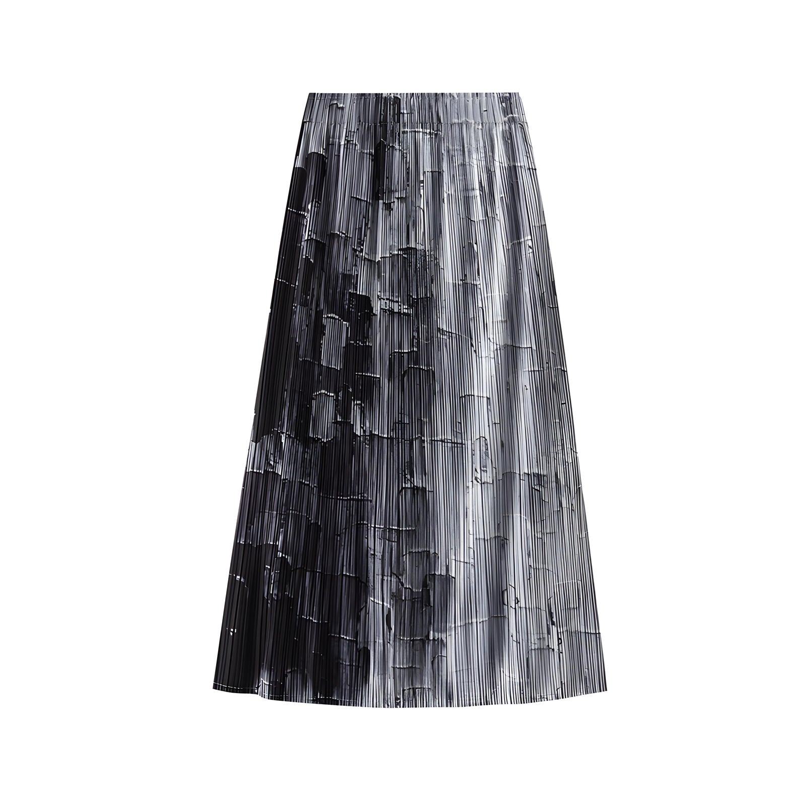 Miyaki Fold Self-Texture Back Slit Gradient Skirt - 0835_BLACK