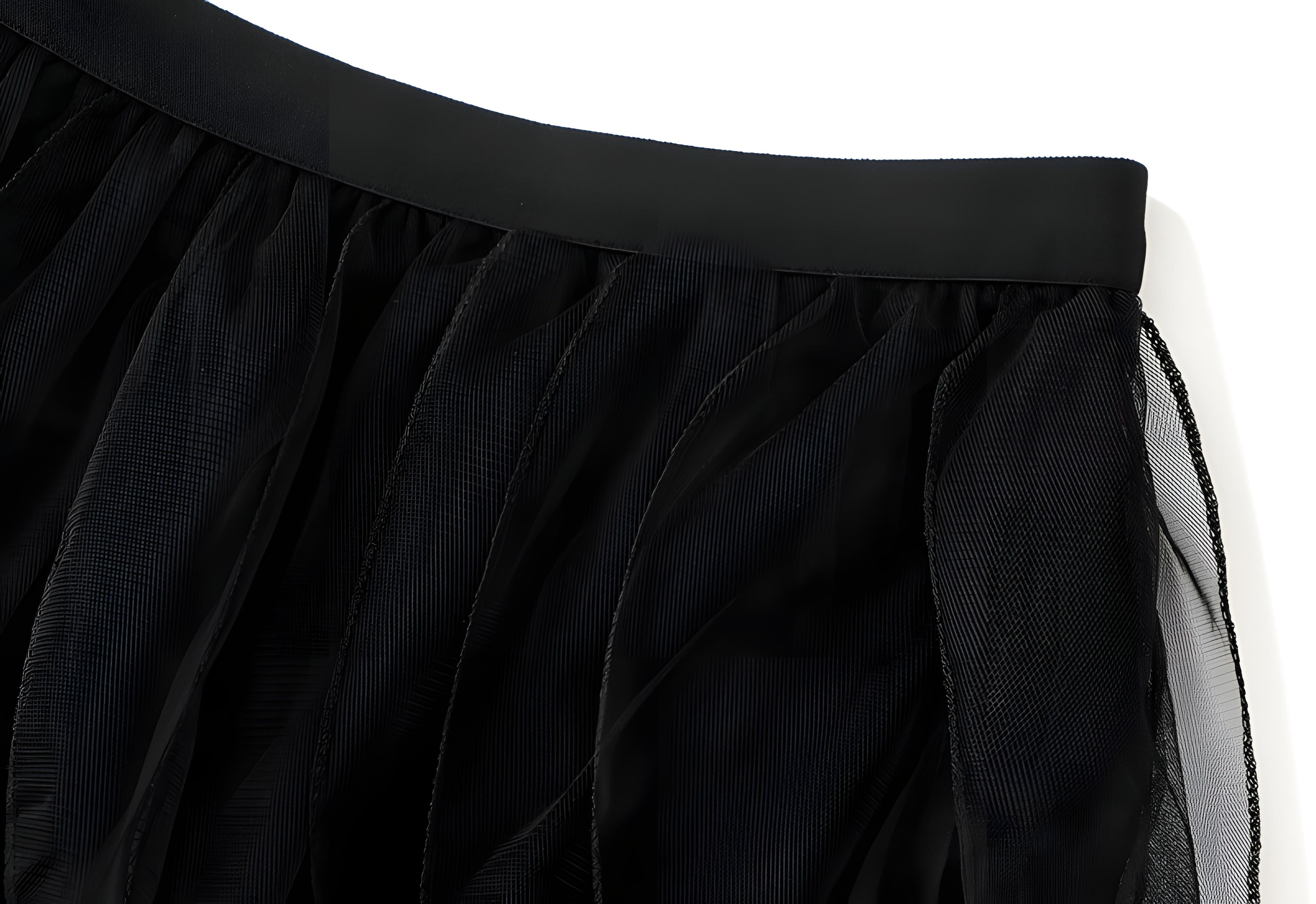 Ruffled Wavy Mesh A-Line Skirt - 0961_BLACK