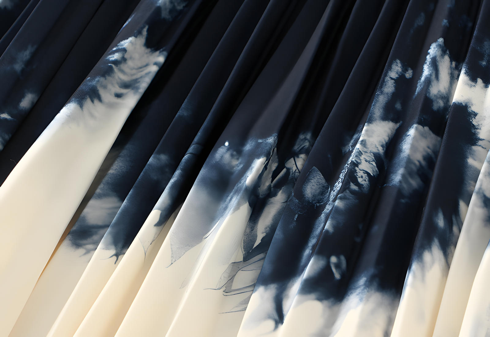 Contrast Color Gradient A Line Pleated Navy Blue Skirt - 2125_GRD_NAV