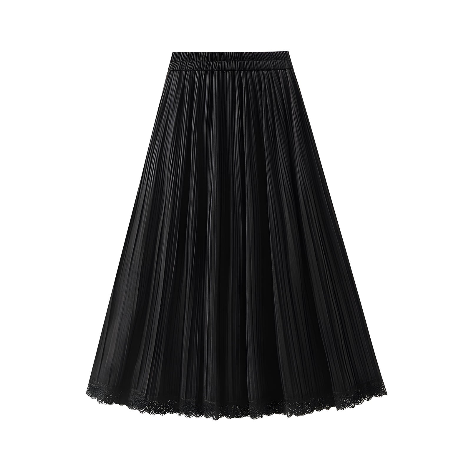 Micro Pleated Velvet A - Line Retro Skirt in Black - 1911_BLACK