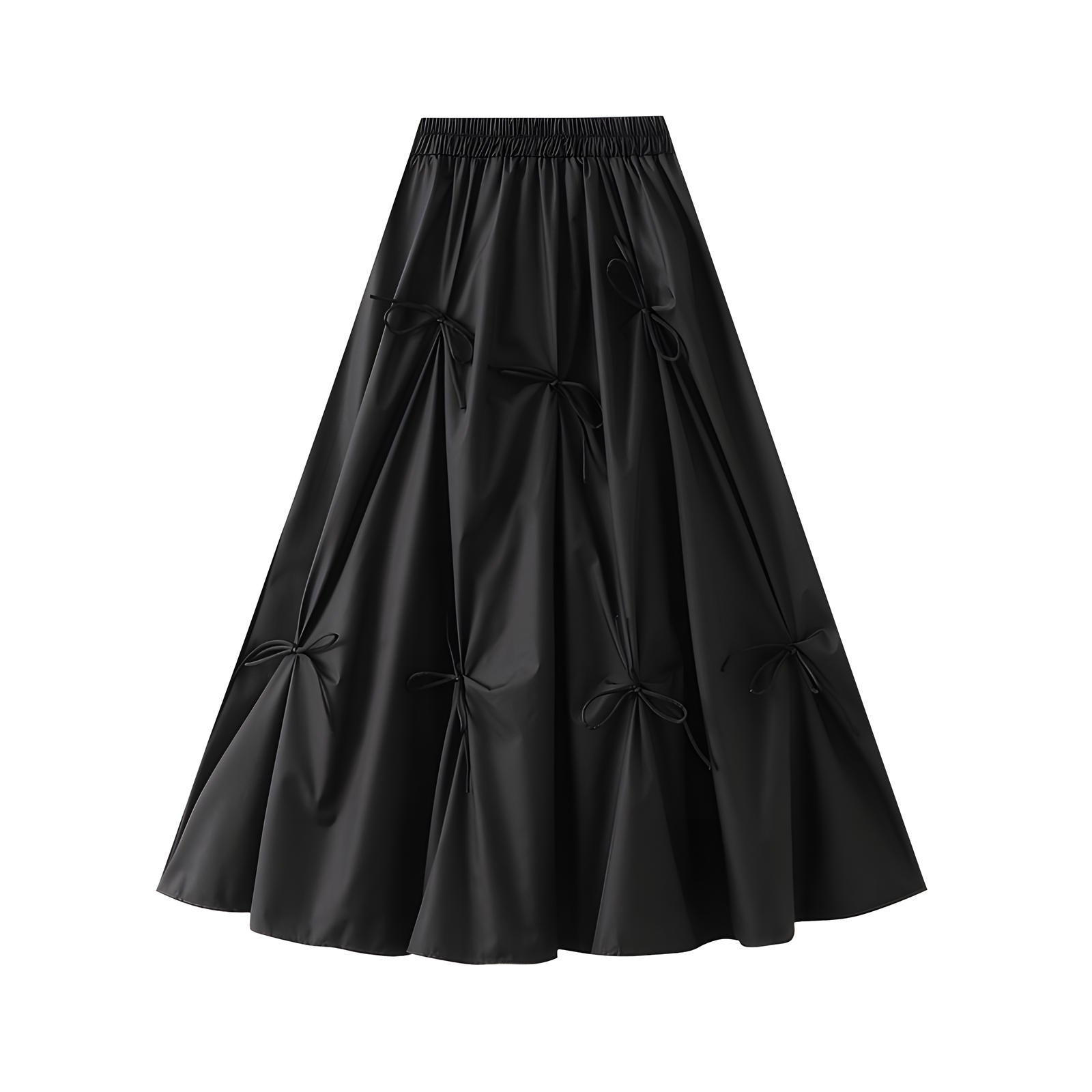 Black Grace Bow Skirt with Elegant Ribbon Detailing - 8931_BLACK