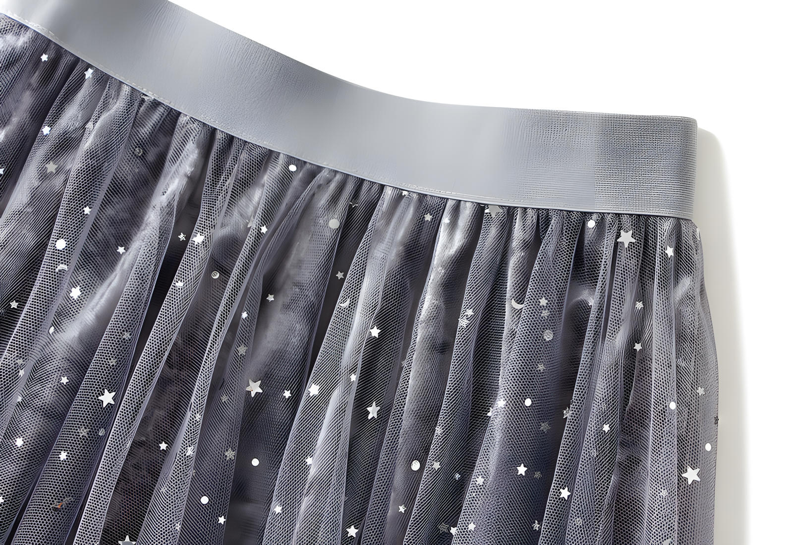 Fluffy Star Sequin Irregular Mesh And Velvet Skirt - 0310_GREY