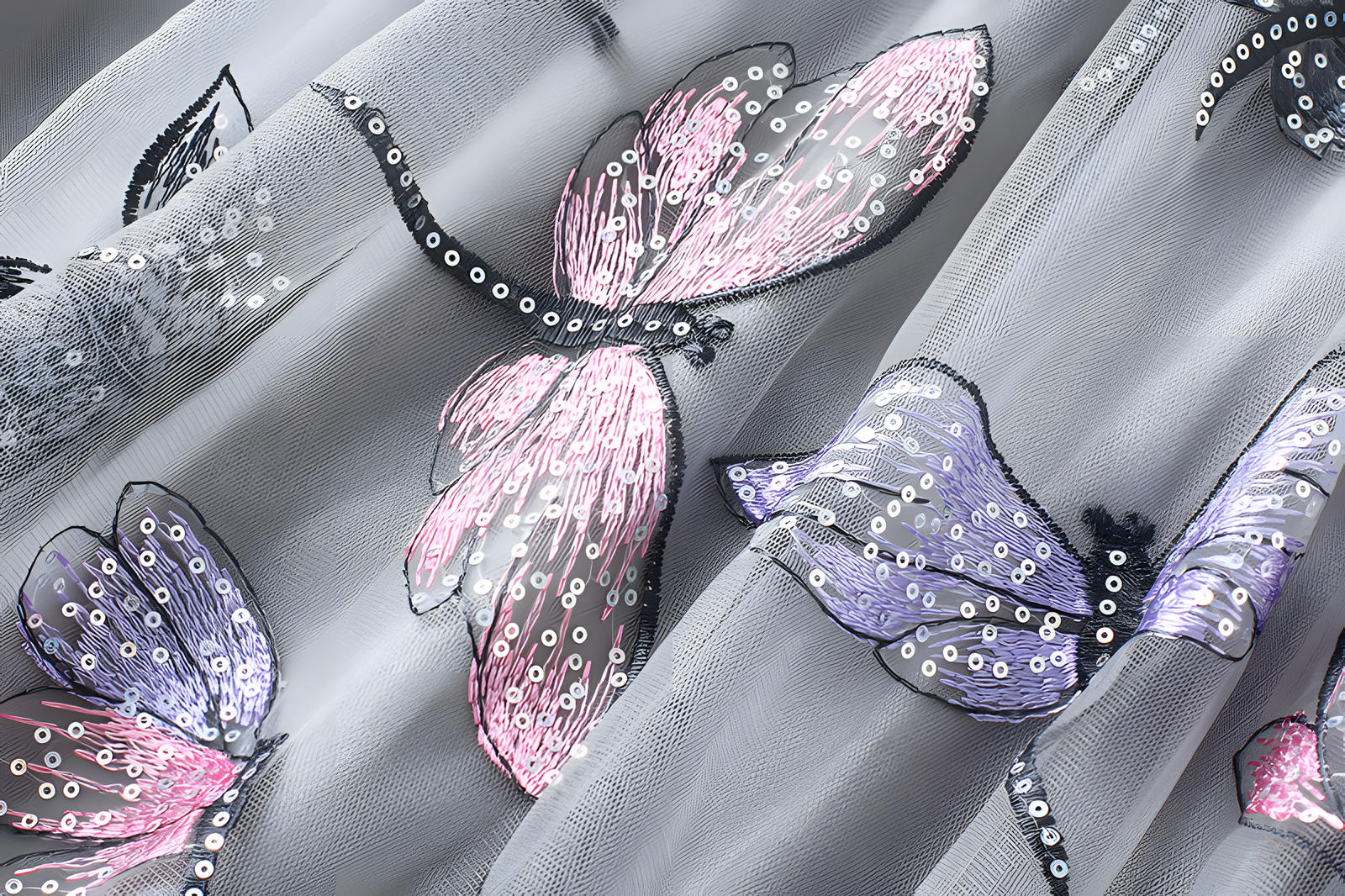 Exquisite Dragonfly Heavy Embroidery Skirt with Intricate Details - 8649_GREY