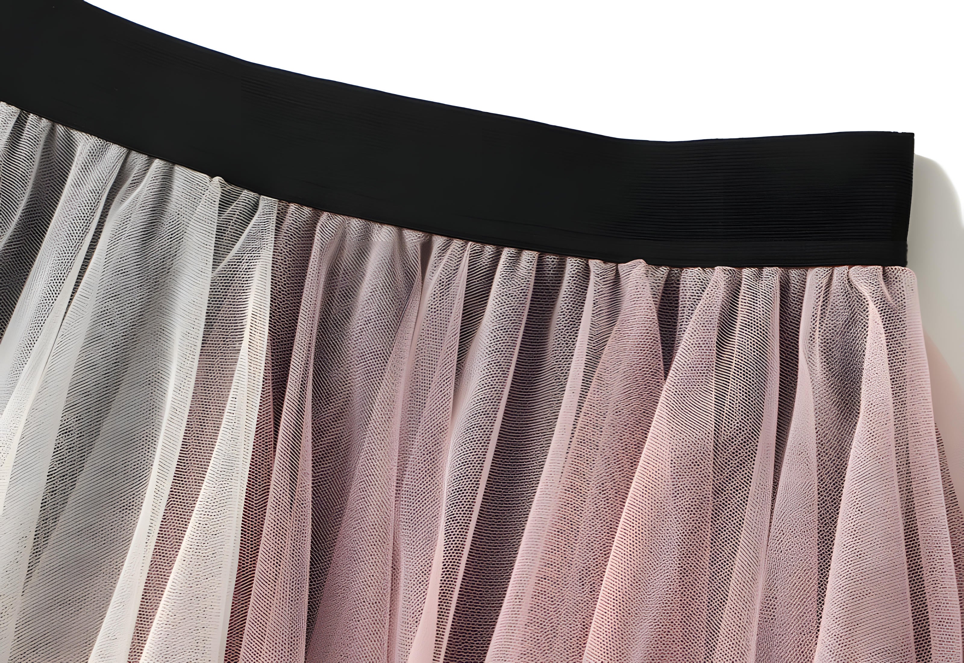 Multilayer Irregular Three Color Mesh Skirt - 8063_PINK AND WHITE