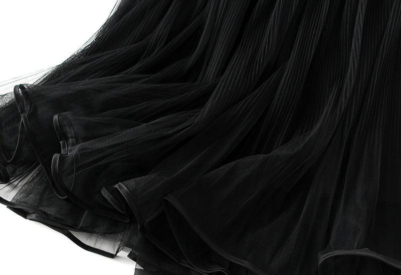 Parisian Bloom 3D Rose Mesh A-Line Skirt - 2165_BLACK