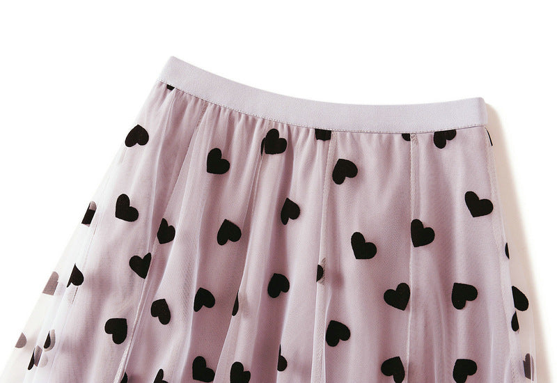 Multilayer Mesh Heart Skirt With Satin Lining - 1200_PINK