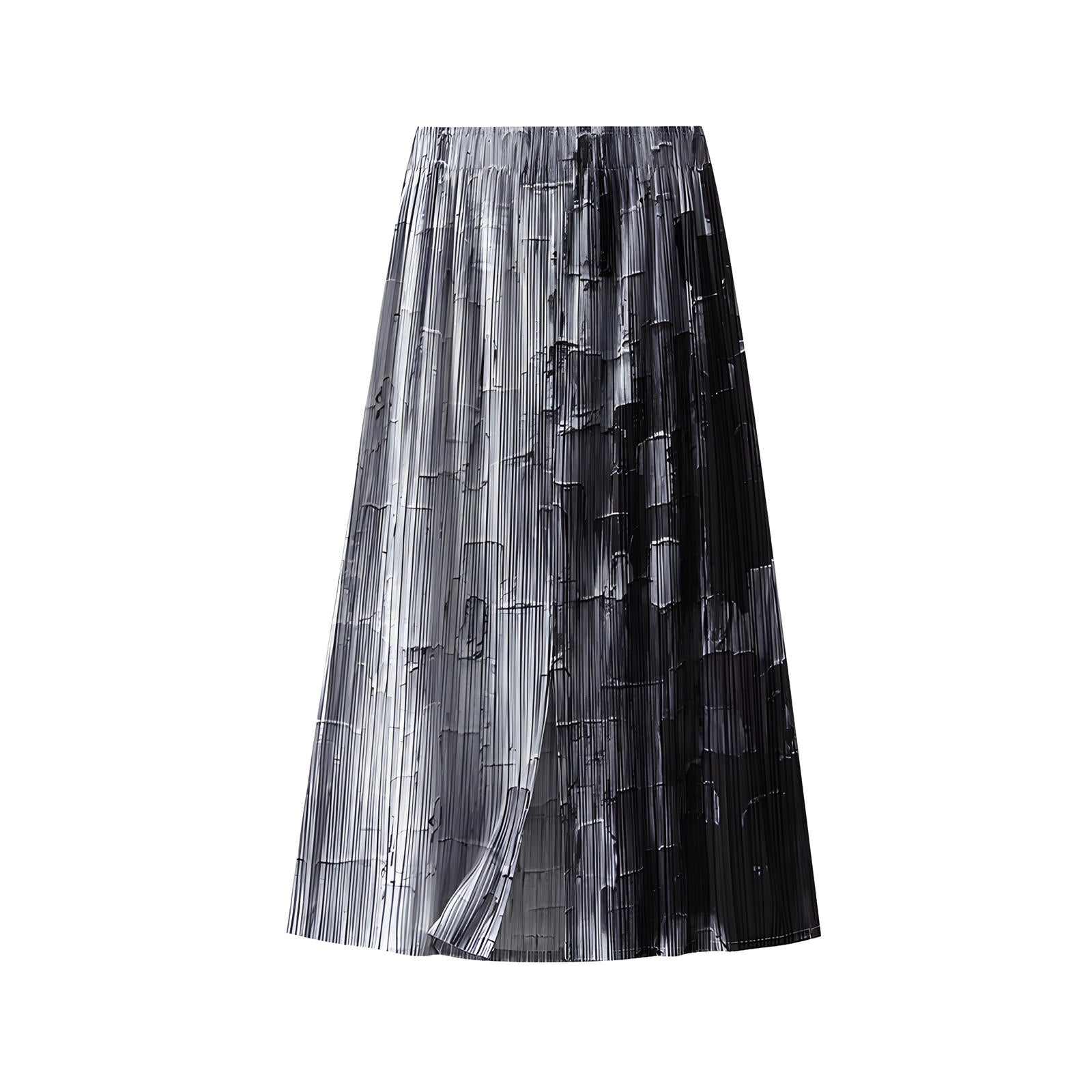 Miyaki Fold Self-Texture Back Slit Gradient Skirt - 0835_BLACK