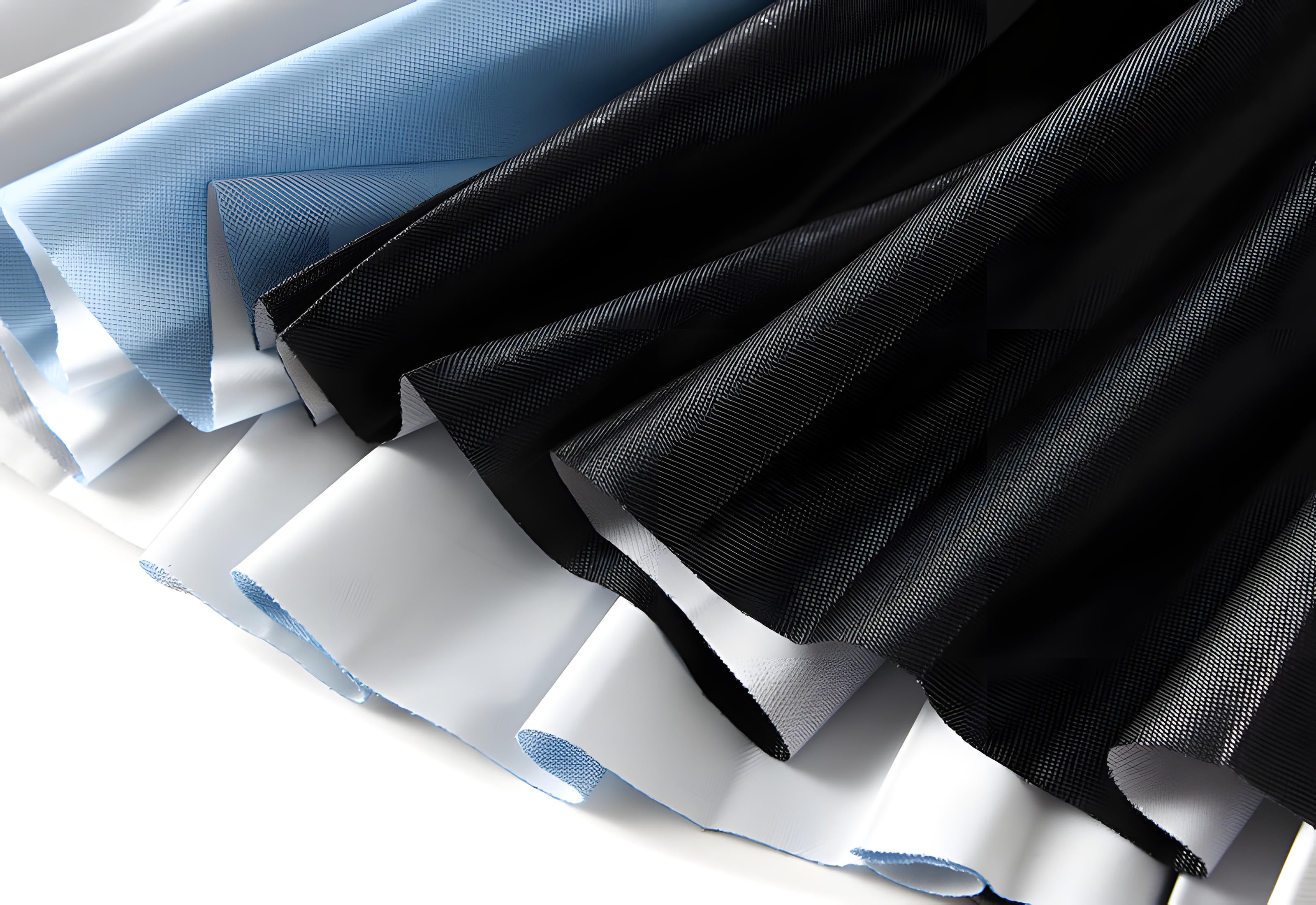 Three Color Pleated Designer Skirt  - 2125_BLACK BLUE AND GREY
