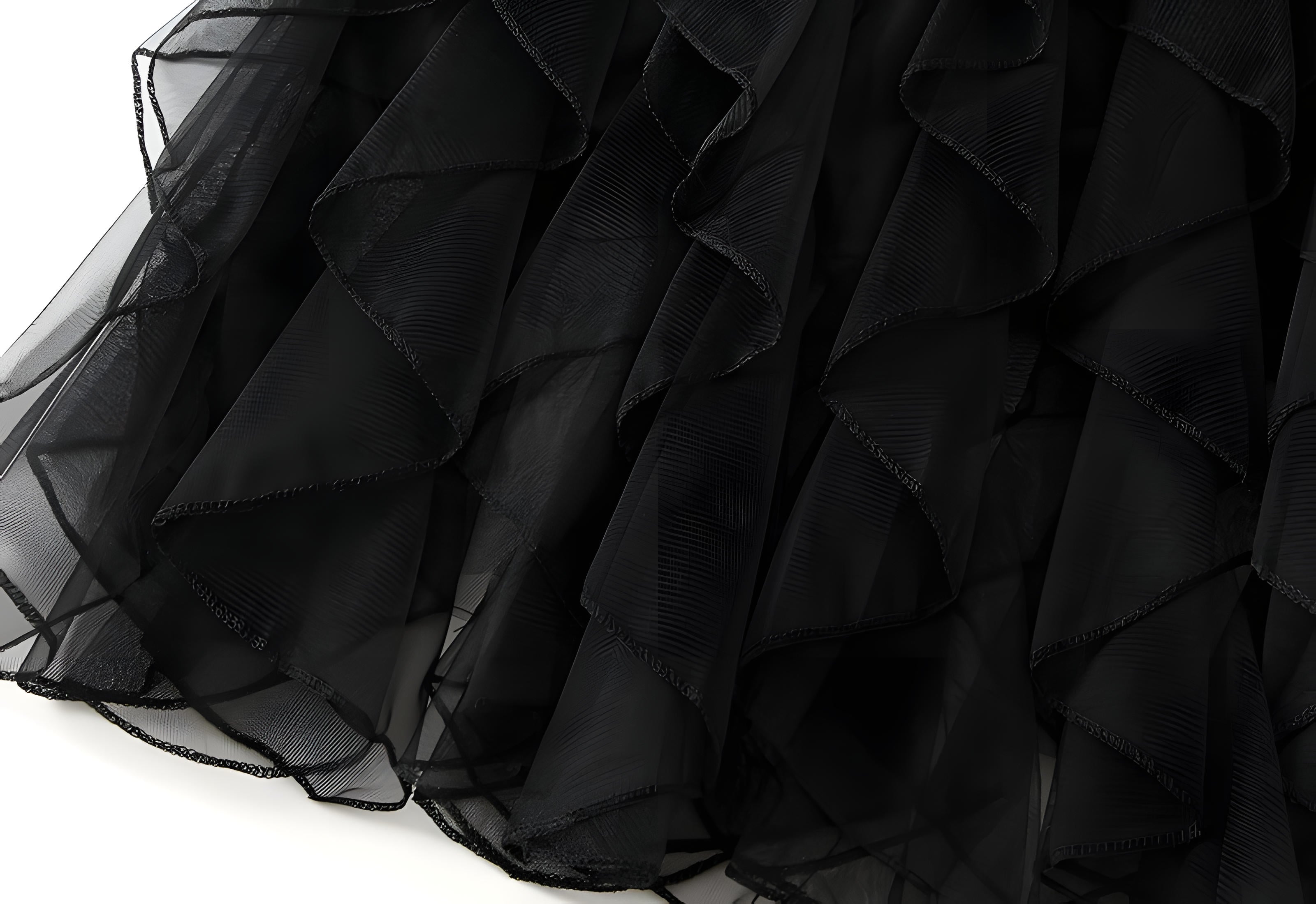 Ruffled Wavy Mesh A-Line Skirt - 0961_BLACK