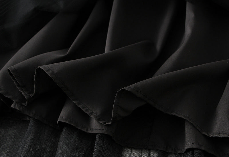 Parisian Bloom 3D Rose Mesh A-Line Skirt - 2165_BLACK