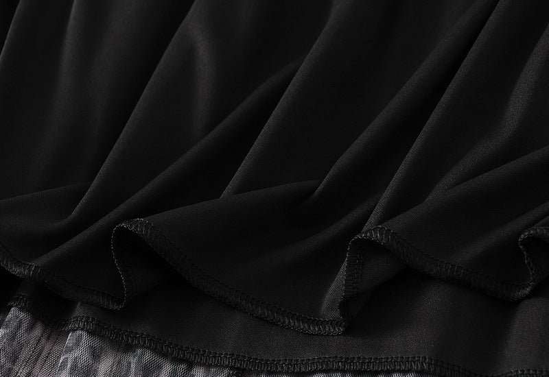 Leopard Print Multitier Mesh A-Line Black and Grey Skirt - 5029_GREY